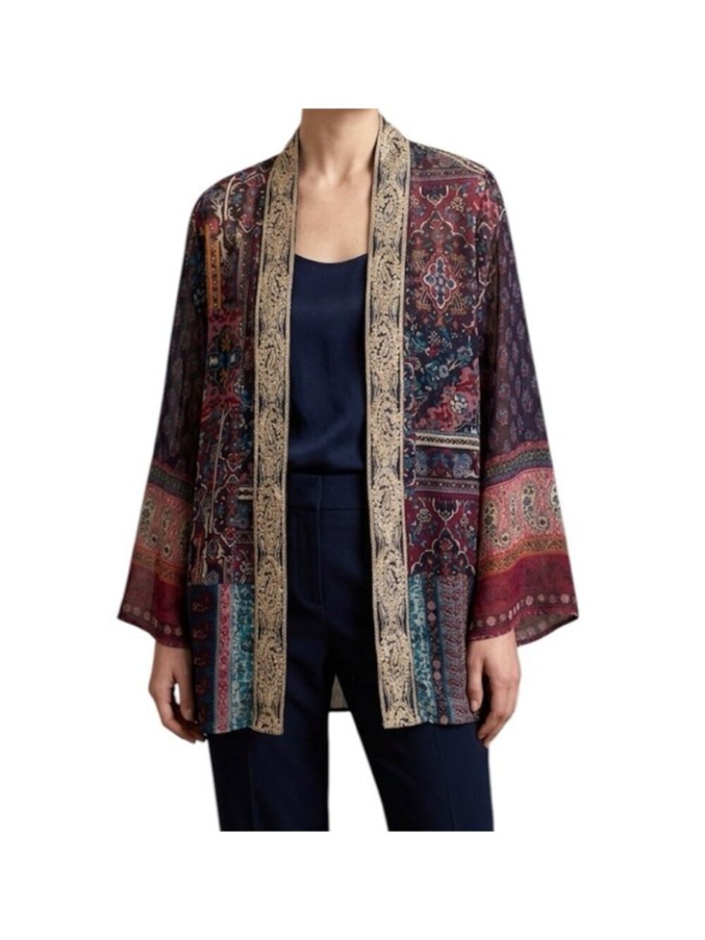 Soft Surroundings Floral Embroidered Bohemian Festive Sheer Kimono Size Small